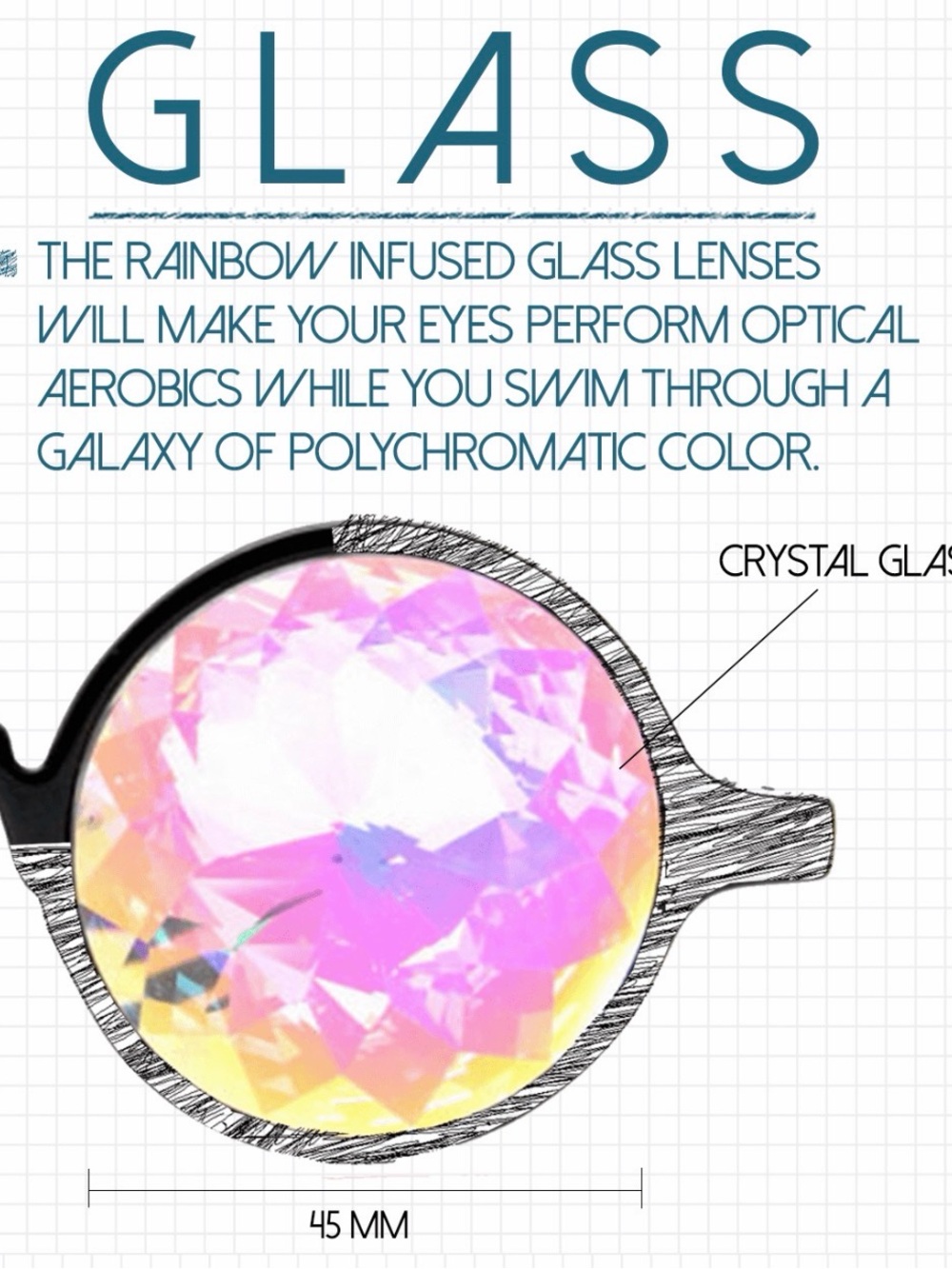 GloFX Transparent Pink Kaleidoscope Glasses – Rainbow EDM Rave Lightshow Optics - Picture 10 of 10